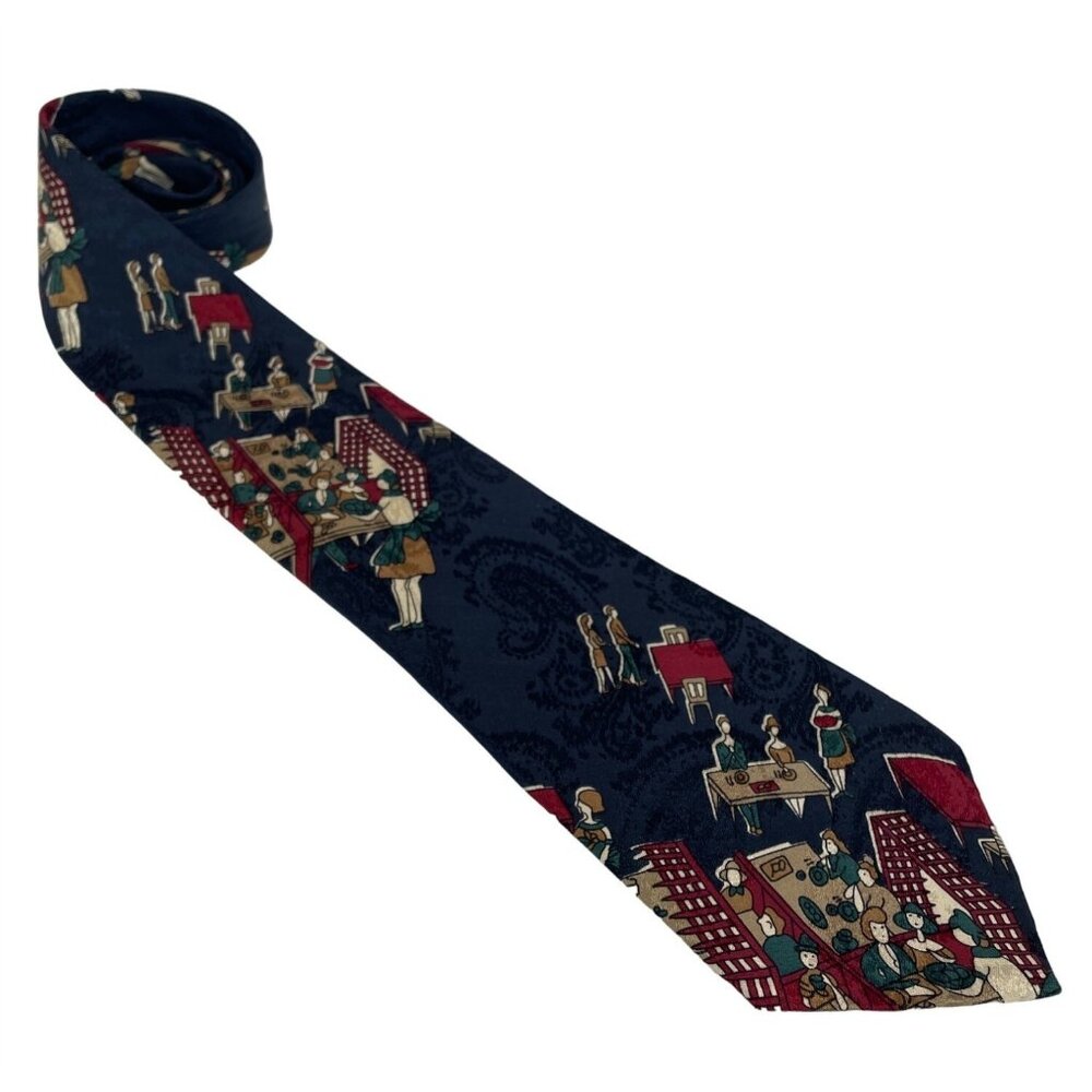 Je Suis Mens Necktie Silk Tie Navy People at Diner Wide 57 x 3.75 Novelty
